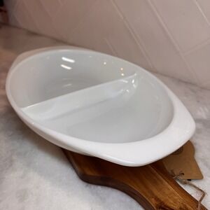 Vintage PYREX- 1063 Milk Glass Divided Casserole Dish 1.5 Quart Made In USA